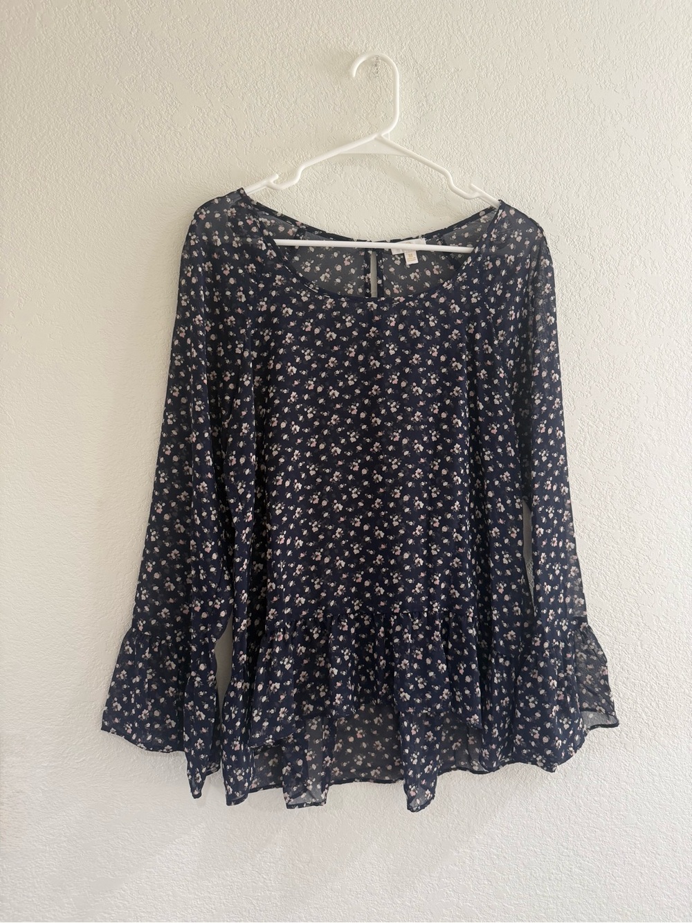 Charming Charlie Navy Floral Peplum Ruffle Tunic